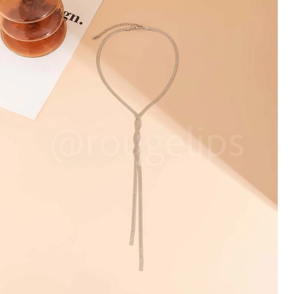 Silver Tone Y Twisted Shape Necklace - Picture 5 of 8